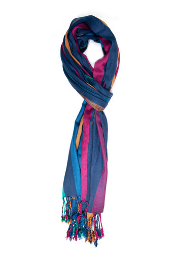 Blue Multi-Striped Scarf Stole | Standard View