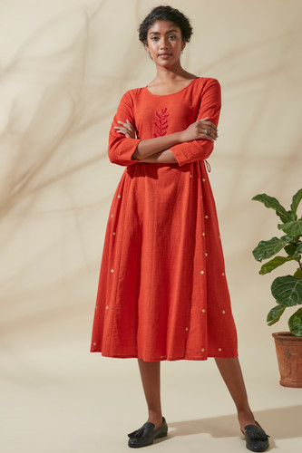 Women's Bohemian Classic 100% Cotton Crimson and Gold Tie Up Kurta Dress Women's Bohemian Classic 100% Cotton Crimson and Gold Tie Up Kurta Dress