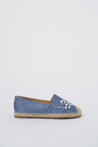 Jove Embellished Blue Lace Espadrille Shoe Jove Embellished Blue Lace Espadrille Shoe