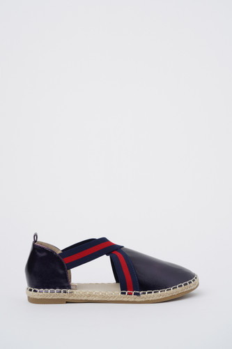 Jove Navy Patent Flat with Front Cross Strap