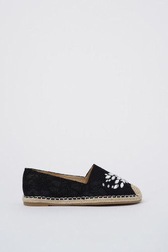 Jove Embellished Black Lace Espadrille Shoe Jove Embellished Black Lace Espadrille Shoe