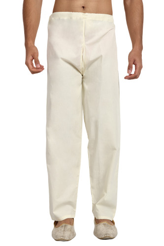 White Cotton Plain Saada Trouser, Loose fit Cotton Trouser for Men