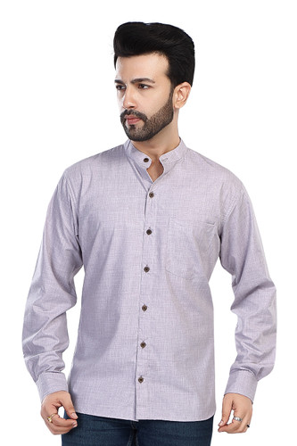In-Sattva Men's Banded Sattva-Collar Pure Cotton Summer Button-Down Shirt; Charcoal Grey In-Sattva Men's Banded Sattva-Collar Pure Cotton Summer Button-Down Shirt; Charcoal Grey