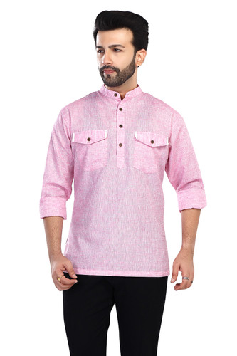In-Sattva Men's Double-Breasted Pullover Sattva-Collar Henley Style Kurta Tunic; Mauve Pink In-Sattva Men's Double-Breasted Pullover Sattva-Collar Henley Style Kurta Tunic; Mauve Pink