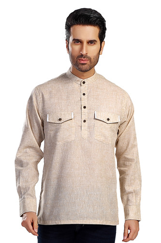 In-Sattva Men's Double-Breasted Pullover Sattva-Collar Henley Style Kurta Tunic; Espresso Brown In-Sattva Men's Double-Breasted Pullover Sattva-Collar Henley Style Kurta Tunic; Espresso Brown