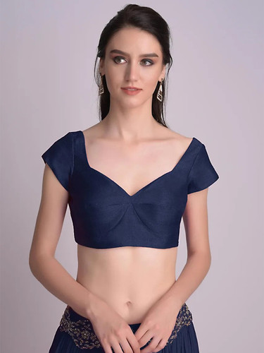 In-Sattva Women's Silk Cap Sleeve Sweetheart Neck Line Blouse; Caribbean Blue In-Sattva Women's Silk Cap Sleeve Sweetheart Neck Line Blouse; Caribbean Blue