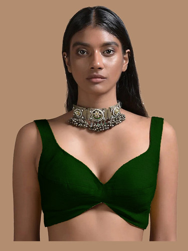 In-Sattva Women's Silk Strap V-Neck Blouse; Fern Green In-Sattva Women's Silk Strap V-Neck Blouse; Fern Green