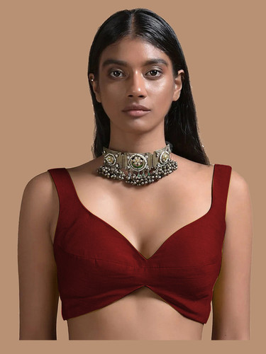 In-Sattva Women's Silk Strap V-Neck Blouse; Chestnut Red In-Sattva Women's Silk Strap V-Neck Blouse; Chestnut Red