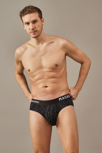 Men's Essentials - Vibrant Vibes Patterned Modal Briefs - Charcoal Black