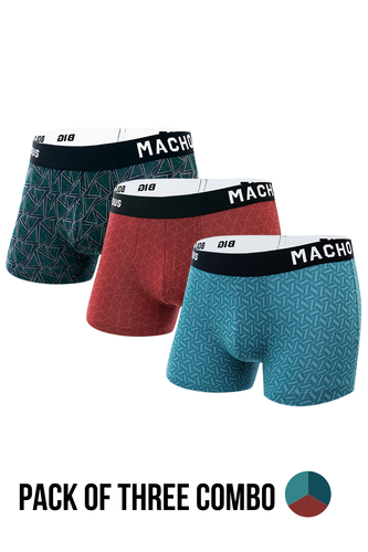 Men's Essentials - Vibrant Vibes Patterned Modal Trunks - Pack of 3 - Blue, Red and Ocean