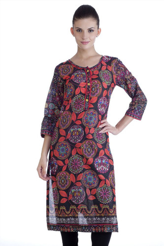 MB Womens Ethnic Leaf Printed Kurta Tunic ÛÒ Black MB Womens Ethnic Leaf Printed Kurta Tunic ÛÒ Black