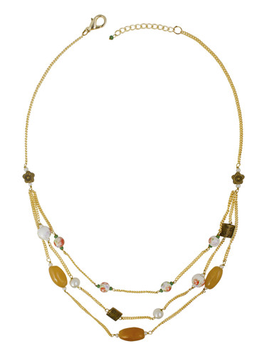 Ivory Tag Floral Beaded Necklace with Pearls