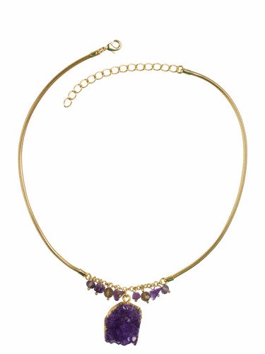 Ivory Tag Purple Crystalized Stone with Gold Leafing Ivory Tag Purple Crystalized Stone with Gold Leafing