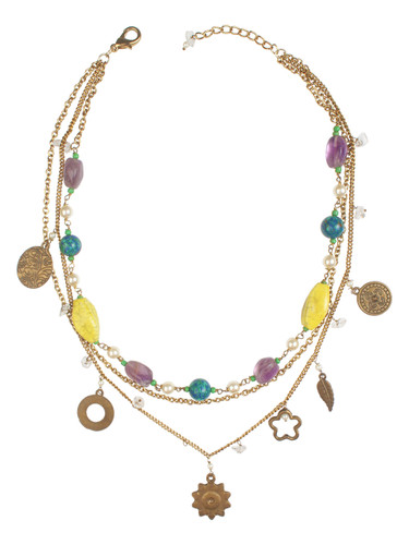 Ivory Tag Flower Necklace with Cracked Stone Beads