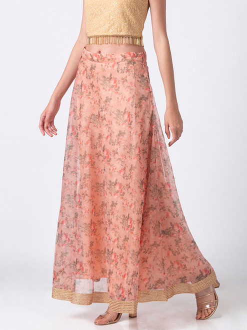 Embroidered Georgette Lehenga in Dark Peach : LJN1688