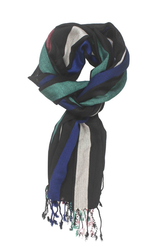 In-Sattva Colors - Vertical Stripe Multi Color Scarf Stole - Black In-Sattva Colors - Vertical Stripe Multi Color Scarf Stole - Black