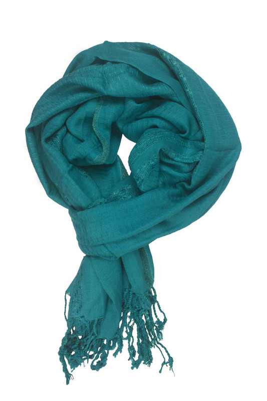 In-Sattva Colors - Decorative Border Scarf Stole Wrap - Teal