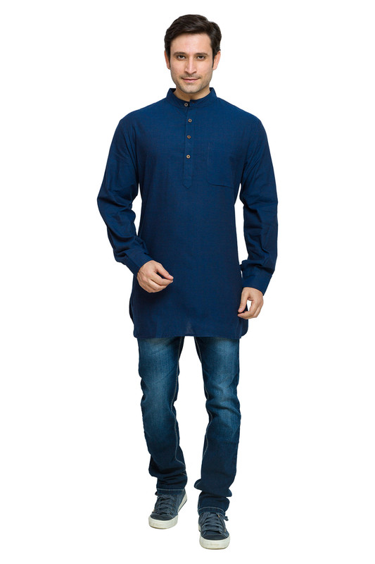 Shantraj Men's Indian Kurta Tunic Banded Collar Solid Shirt - In-Sattva
