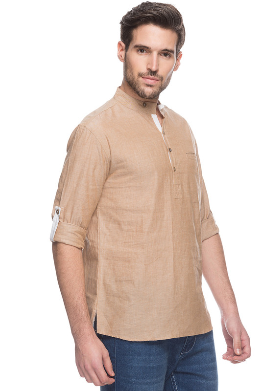 Shatranj Men's Indian Short Kurta Tunic Banded Collar Textured Shirt ...