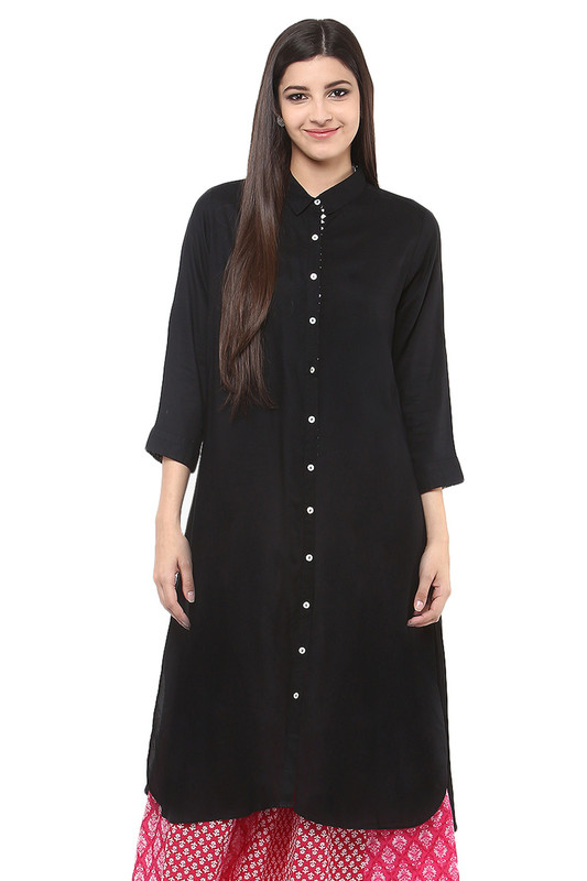 Long Shirt Kurta Tunic Dress Rich Solid Color - Front - In-Sattva      Long Shirt Kurta Tunic Dress Rich Solid Color - Front - In-Sattva