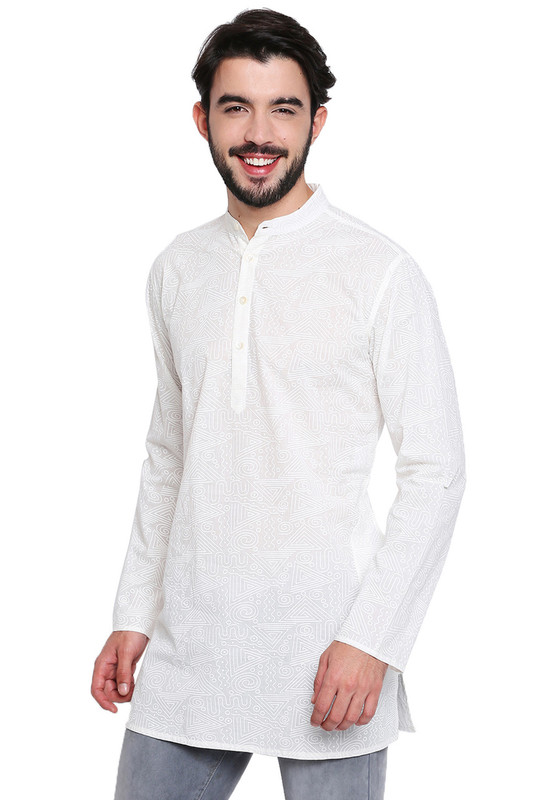 White Pure Cotton Men's Kurta Tunic - Side | In-Sattva White Pure Cotton Men's Kurta Tunic - Side | In-Sattva