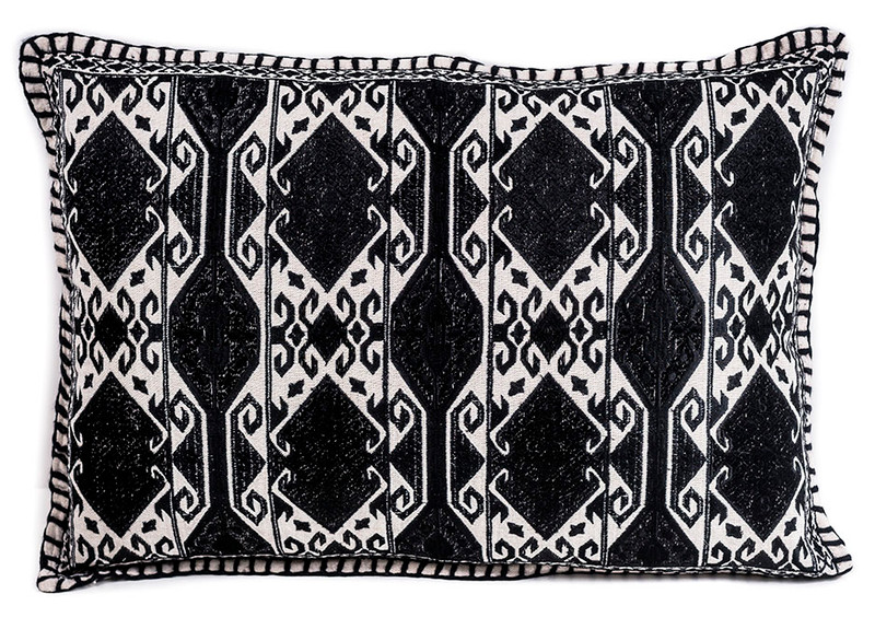 In-Sattva Home Geometric and Ancient Art Hand-Embellished Cotton Cushion Cover Decorative Pillow, Blk, 14 x 20