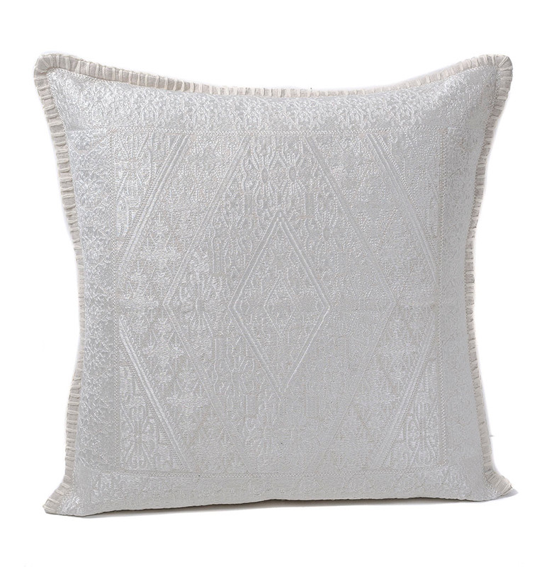 In-Sattva White Diamond Embroidered Cushion Cover and Pillow 20 X 20
