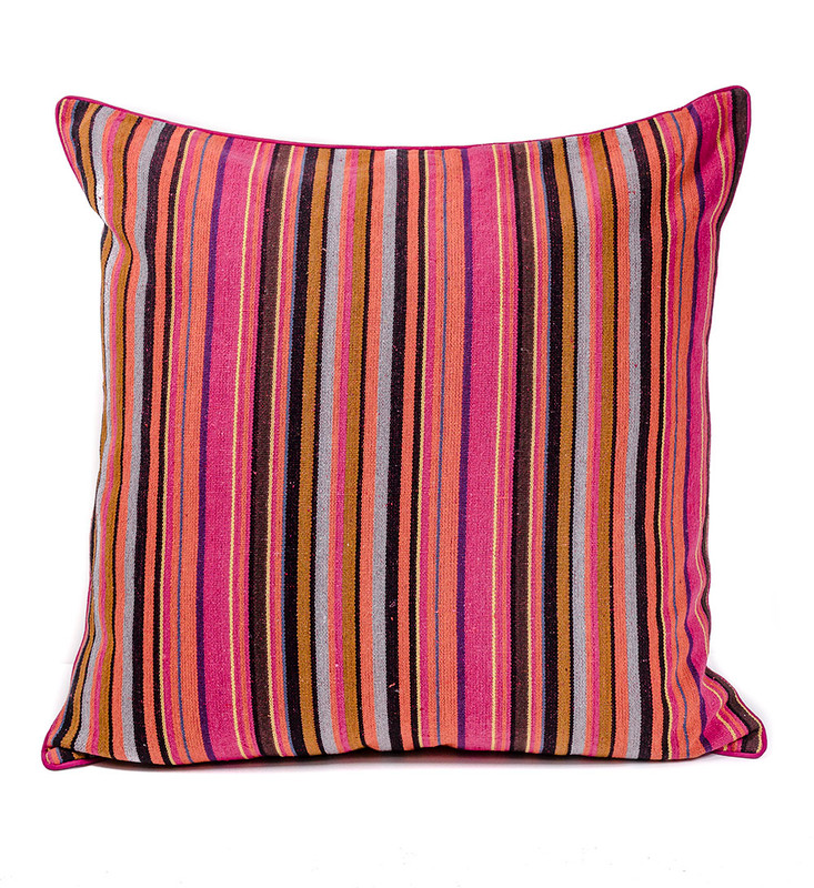 Rangeene Fuchsia Stripe Canvas  Cushion Cover and Pillow 24 X 24