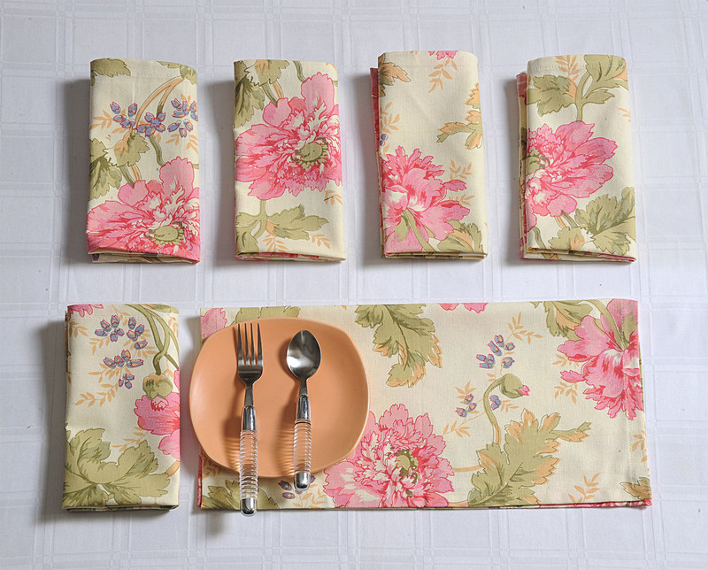 In-Sattva Home 100% Cotton Signature Serene Flower Print Soft Touch Bohemian Table Napkin Set