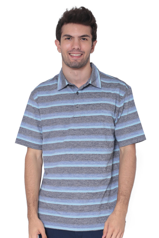 AVA Athletica Men's Collared Moisture-Wicking Active Wear Broad Striped T-Shirt Blue