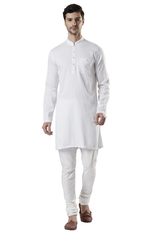 Ethnix Men's Indian Band Collar 100% Cotton Staple White Kurta Tunic ...