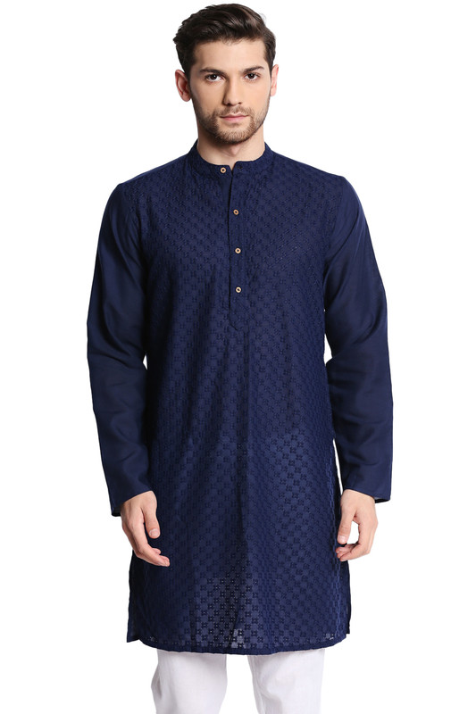 Men's Indian Kurta Tunic : Mandarin Collar with Embroidery | In-Sattva
