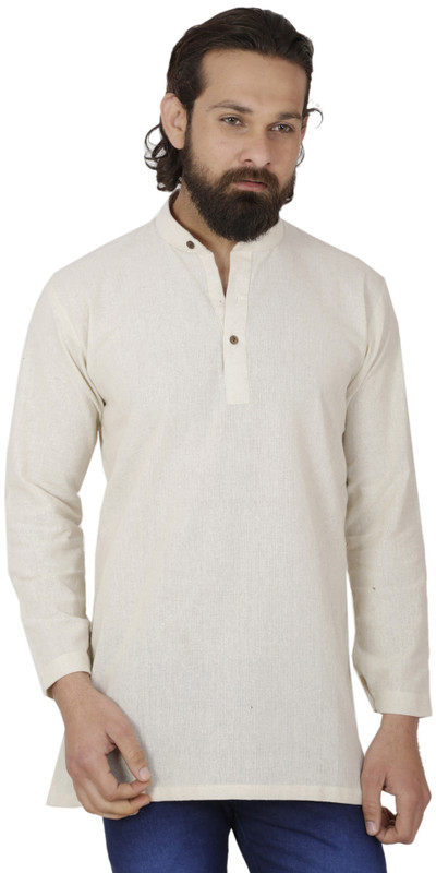 Men's  Indian Traditional Khadi cotton Kurta Tunic: Off-White | Front view | In-Sattva Men's  Indian Traditional Khadi cotton Kurta Tunic: Off-White | Front view | In-Sattva
