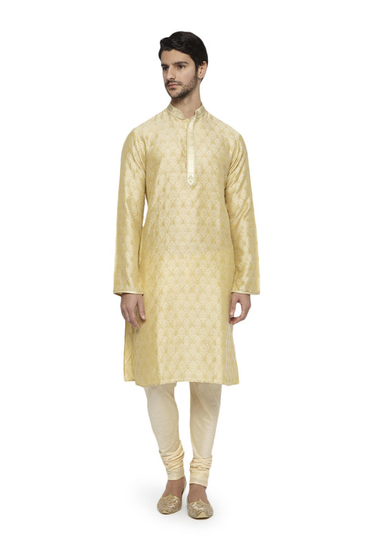 Ethnix Men's Mandarin Collar Motif Print Festive Embroidered Placket Kurta Pajama 2-piece set Ethnix Men's Mandarin Collar Motif Print Festive Embroidered Placket Kurta Pajama 2-piece set