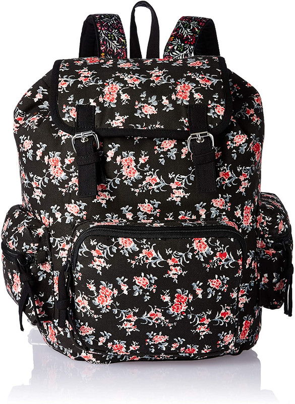 Women's Floral Boho Canvas Backpack (Black) Women's Floral Boho Canvas Backpack (Black)