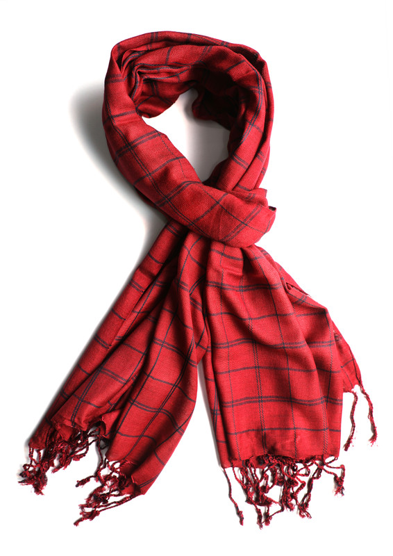 In-Sattva - Handwoven Artisan Crafted Checkered Pattern Scarf Stole; Red