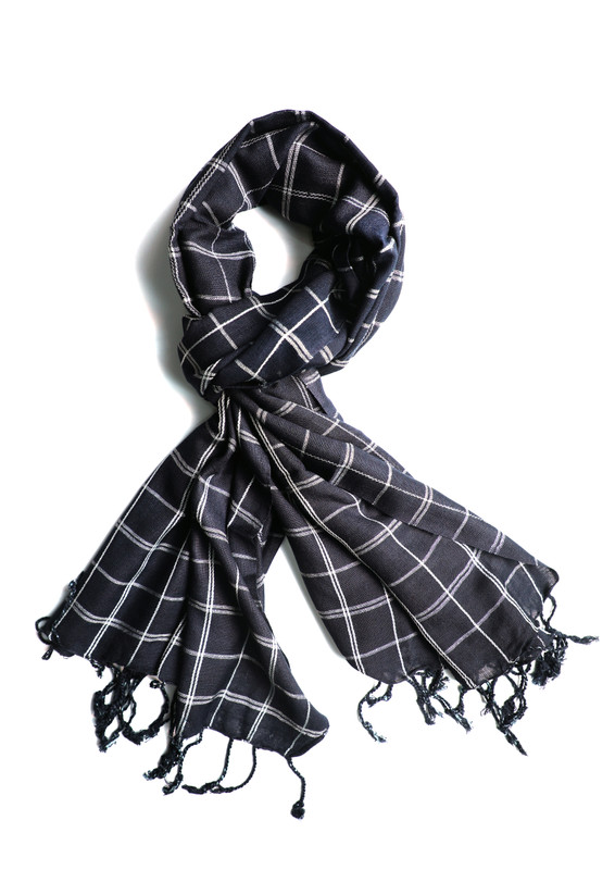 In-Sattva - Handwoven Artisan Crafted Checkered Pattern Scarf Stole; Black