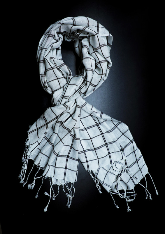 Handwoven Artisan Crafted Checkered Pattern Scarf Stole; White