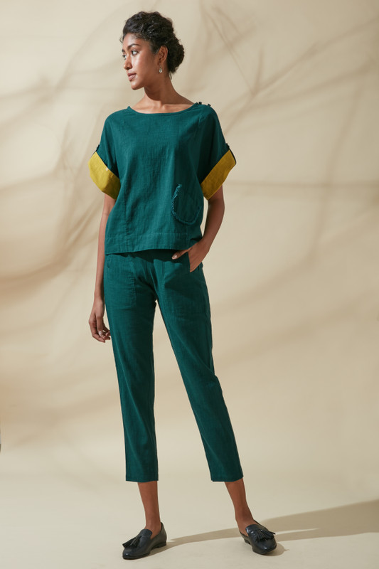 Women's Bohemian Classic 100% Cotton Teal and Mustard Box Top Women's Bohemian Classic 100% Cotton Teal and Mustard Box Top