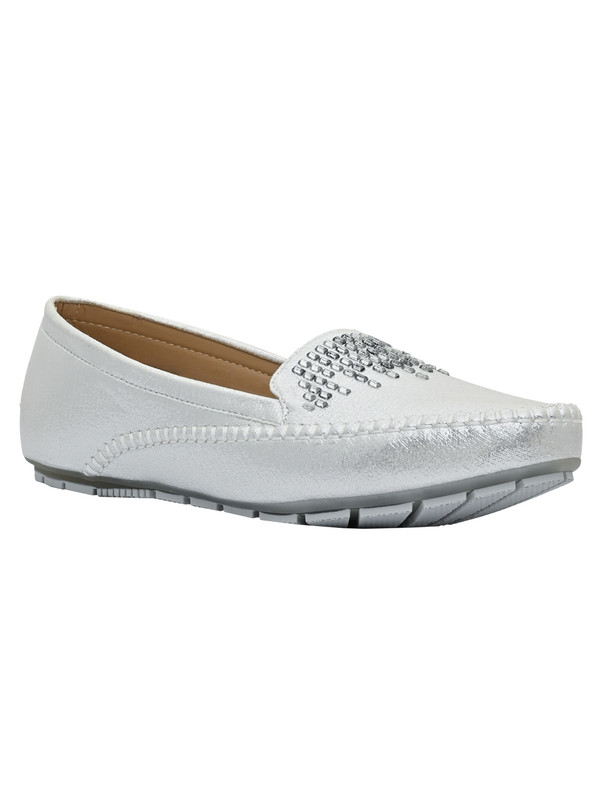 Jove Women's Embelished Silver Loafer Jove Women's Embelished Silver Loafer