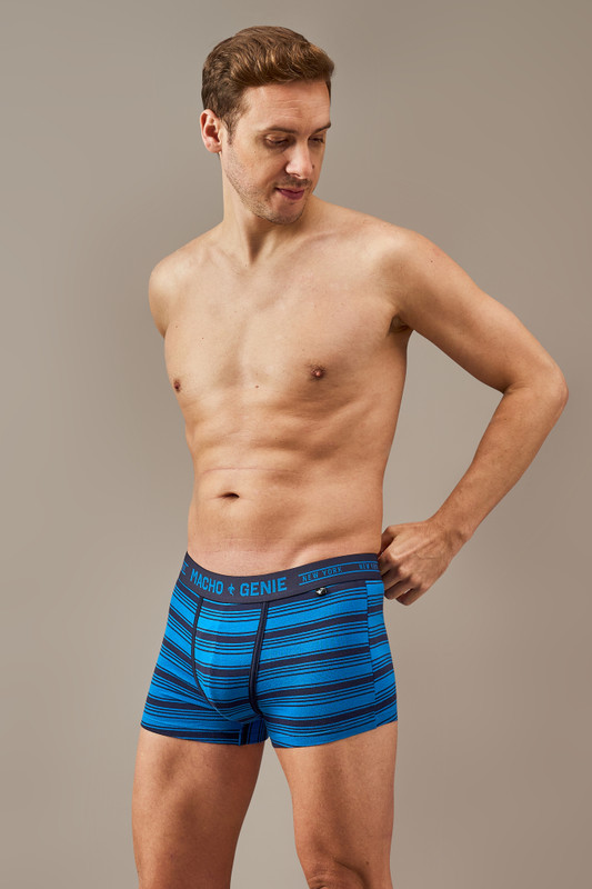 Men's Essentials - Luxe Premium Cotton Striped Trunks - Onyx Ocean