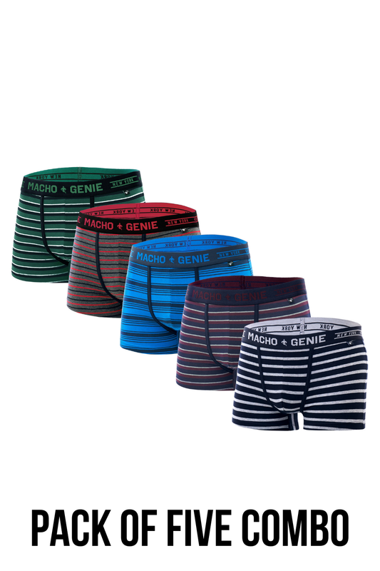 Men's Essentials - Luxe Premium Cotton Striped Trunks - Pack of 5