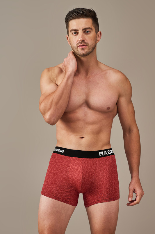 Men's Essentials - Vibrant Vibes Patterned Modal Trunks - Sangria Red