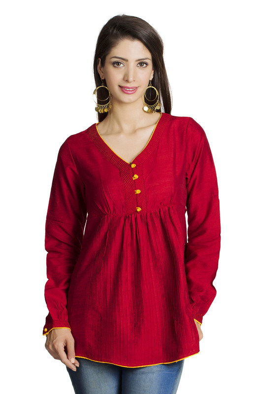 MOHR Women's Red Tunic Shirt with V-Neck and Full Length Sleeves Ì´Ì_ÌÎÌÌÎÌ¥ Front MOHR Women's Red Tunic Shirt with V-Neck and Full Length Sleeves Ì´Ì_ÌÎÌÌÎÌ¥ Front