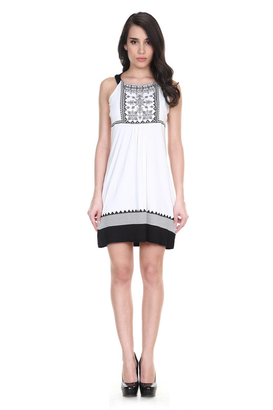 Global Desi Womens Boho Embroidered Yoke and Hem Dress - Front
