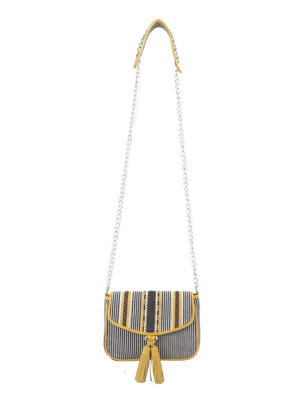 Ivory Tag Yellow Stripe Leather & Canvas Crossbody Bag ÛÒ Front