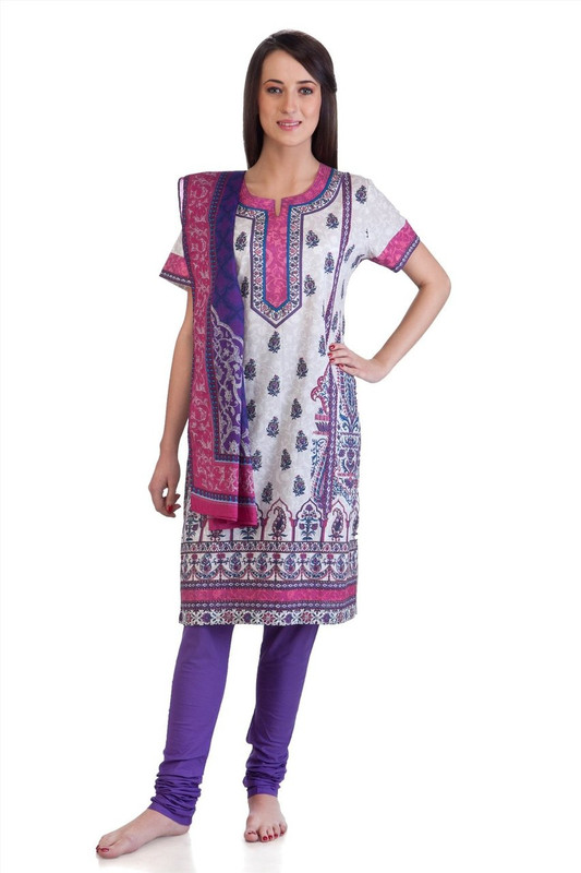 MB Indian Clothing Ethnic Tunic Kurta  3 piece Suit with Black & White Prints ÛÒ Front