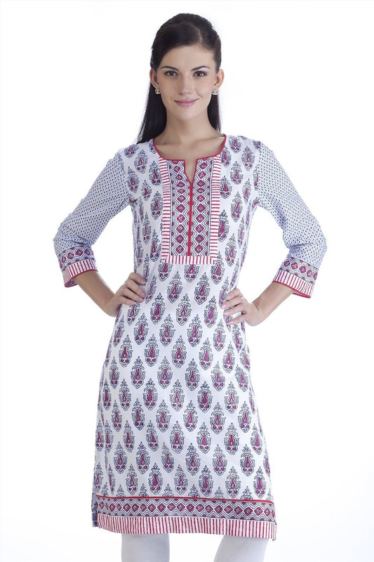 MB Womens Ethnic Floral Printed Kurta Tunic
