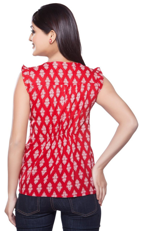 Women's Short Kurta Tunic - Printed with Buttons and Front Pleats - In ...