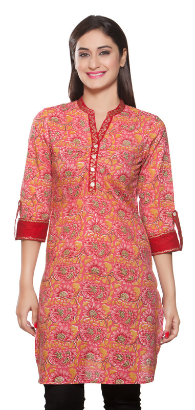 Rangmanch Women's Kurta Tunic - Printed Neck & Sleeve Border ÌÎÌ_Ì´åÇÌÎÌ__ÌÎÌ_ÌÎ_ÌÎÌ_Ì´åÌÎÌ_ÌÎ_ÌÎÌ_Ì´å« Front
